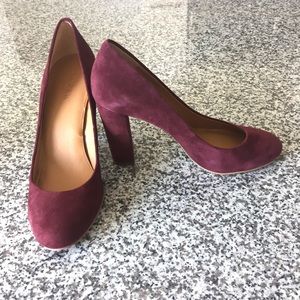 J Crew suede burgundy block pumps